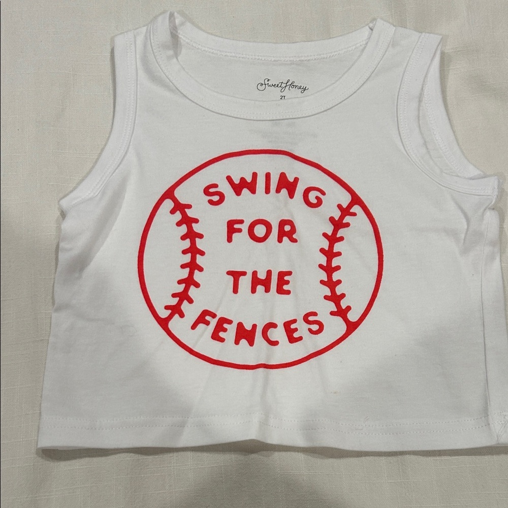 SweetHoney White Tank Top with Red Baseball Design